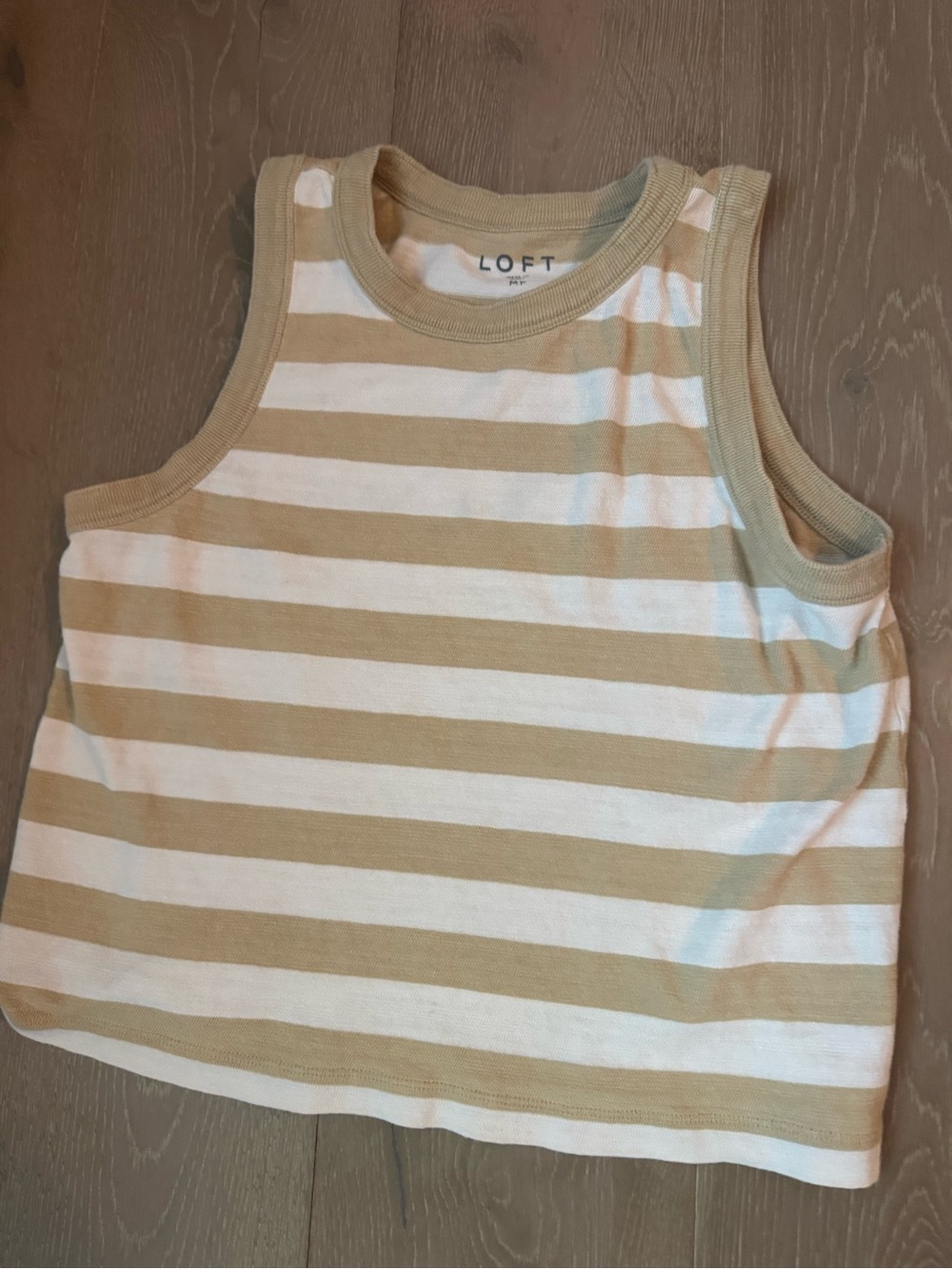 LOFT Tan and White Striped Tank Top